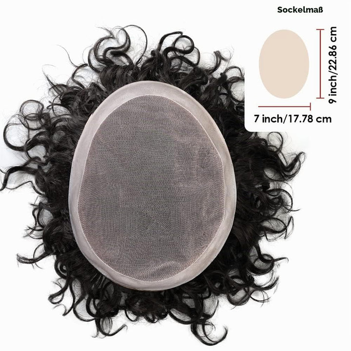Lordhair Lockige Toupet für Männer, Echthaar-Toupet, Haarersatzsystem(18 * 23CM, Off Schwarz 1B