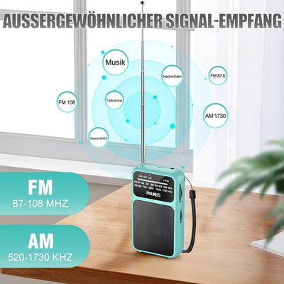 PRUNUS J-555 AM/FM/UKW Radio Klein, Kleines Radio mit Akku, USB-C-Laden, Mini Radio Batteriebetriebe