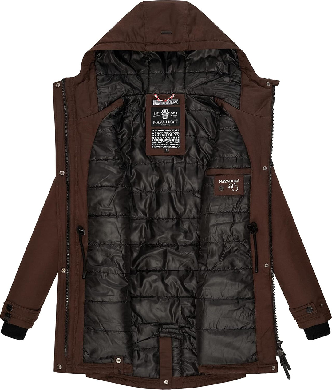 Navahoo Damen warmer Winter Kurzmantel Avrille II XS-XXL M Dark Choco, M Dark Choco