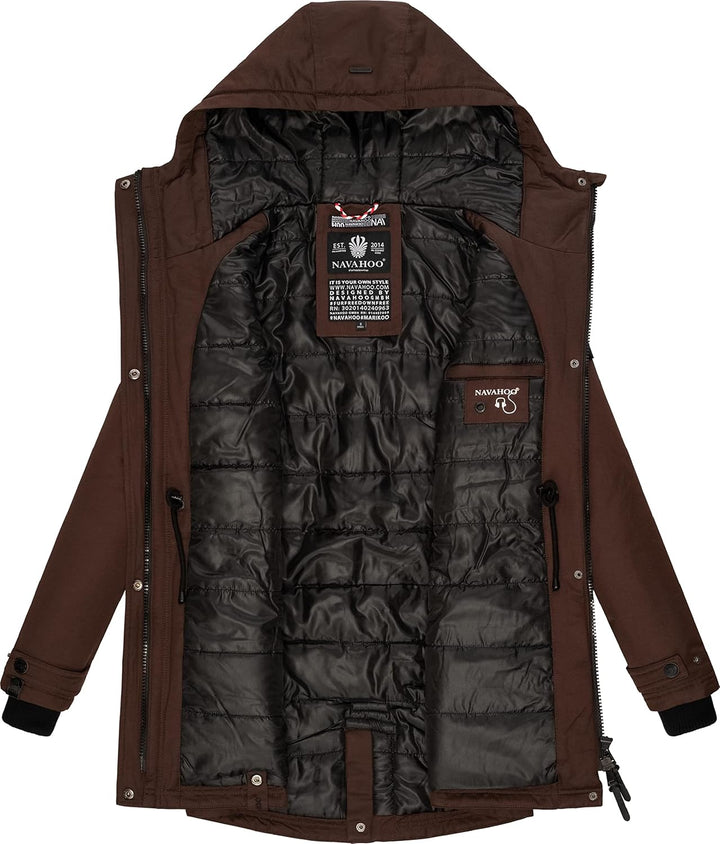 Navahoo Damen warmer Winter Kurzmantel Avrille II XS-XXL M Dark Choco, M Dark Choco