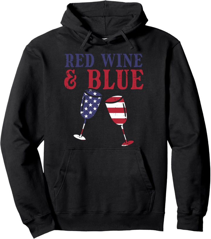 Red Wine Blue Funny 4th of July Drinking Patriotic Women Pullover Hoodie
