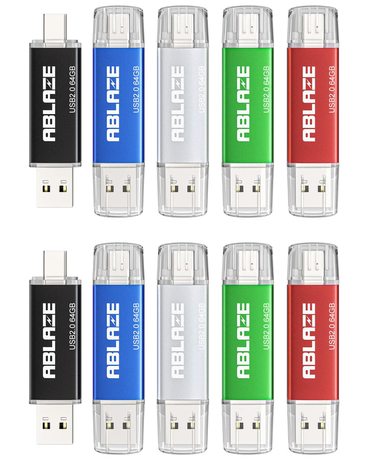 10 Stück USB C Stick 64GB OTG 2.0, ABLAZE Dual Speicherstick 2-IN-1 | für Type-C Handy/Smartphone/La