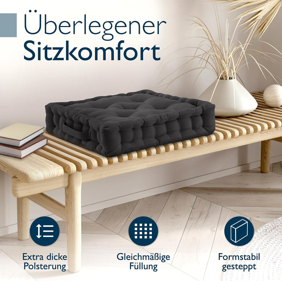 Beautissu 4er Set Bodenkissen Sitzkissen 40x40 cm - Dickes Matratzenkissen 8cm - 100% Baumwolle Stuh