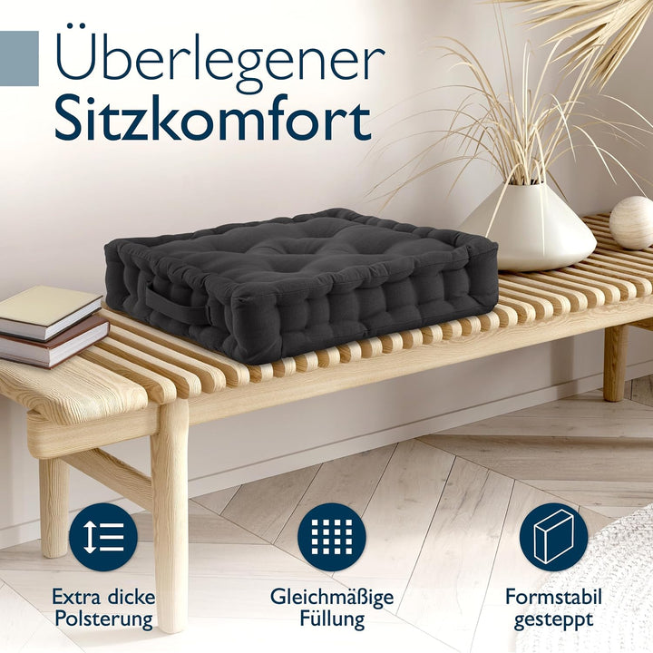 Beautissu 4er Set Bodenkissen Sitzkissen 40x40 cm - Dickes Matratzenkissen 8cm - 100% Baumwolle Stuh