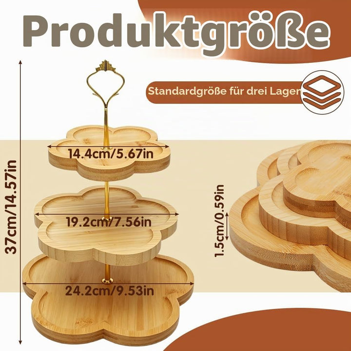 Etagere 3 Etagen Bambus, Holz-Cupcake-Ständer Blumenform-Design, Bambus-Etagere Buffet Ständer Servi