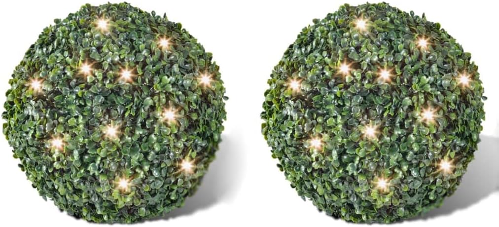 vidaXL 2X Buchskugel mit Solar LED-Lichterkette Ø27cm Buchsbaum Buchsbaumkugel