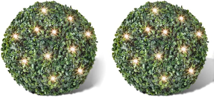 vidaXL 2X Buchskugel mit Solar LED-Lichterkette Ø27cm Buchsbaum Buchsbaumkugel