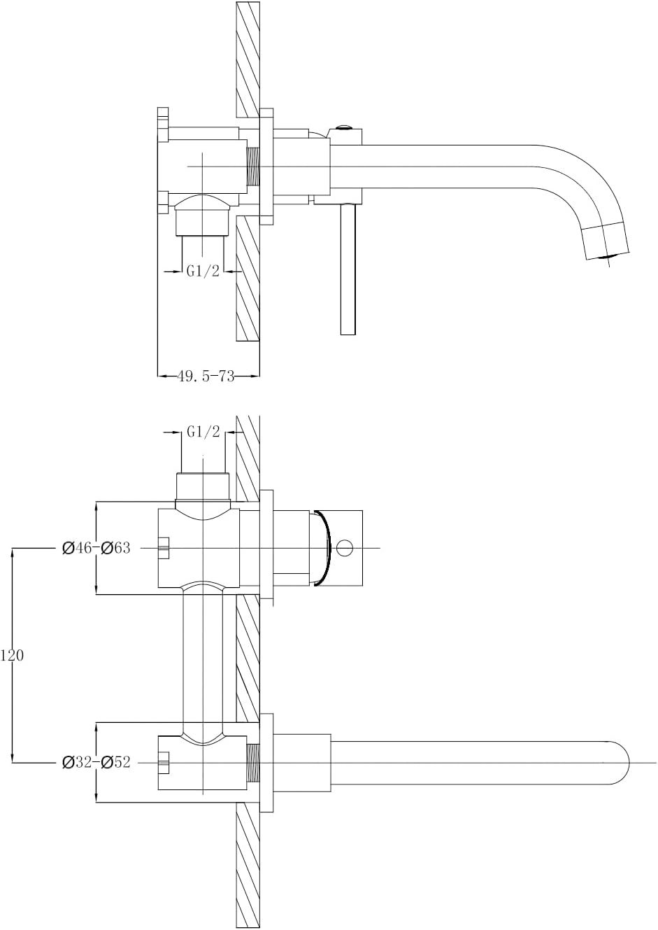 iVIGA Waschtischarmatur, 360° schwenkbar Wasserhahn Bad Unterputz Armatur Waschbecken aus Kupfer mit