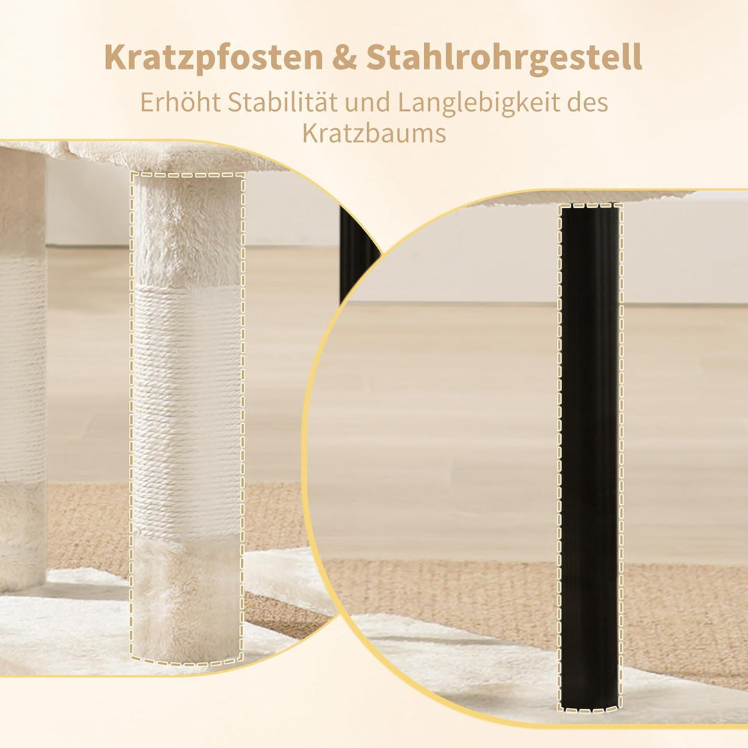 Heybly Kratzbaum, 125 cm Kleiner Katzenbaum, Geräumiges und Bequemes Kratzbaum mit Höhle, Oben Sitzs