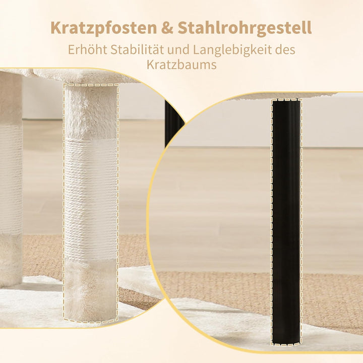 Heybly Kratzbaum, 125 cm Kleiner Katzenbaum, Geräumiges und Bequemes Kratzbaum mit Höhle, Oben Sitzs