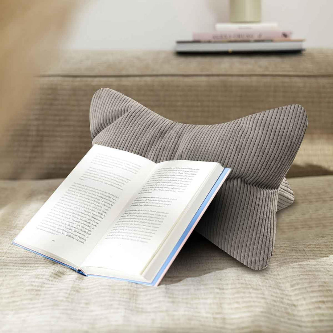 MAGMA Leseknochen INGA 2er Set, Cord Look, Farbe grau, 42cm x 22cm, ergonomische Form für Nacken- od