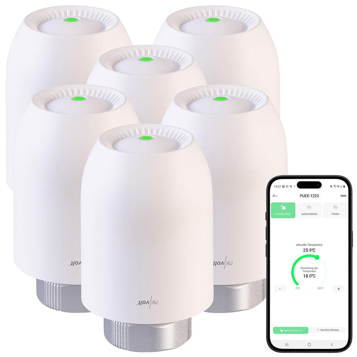 revolt Smart Home Thermostate: 6er-Set Heizkörper-Thermostate mit App-Programmierung, Bluetooth (Woc