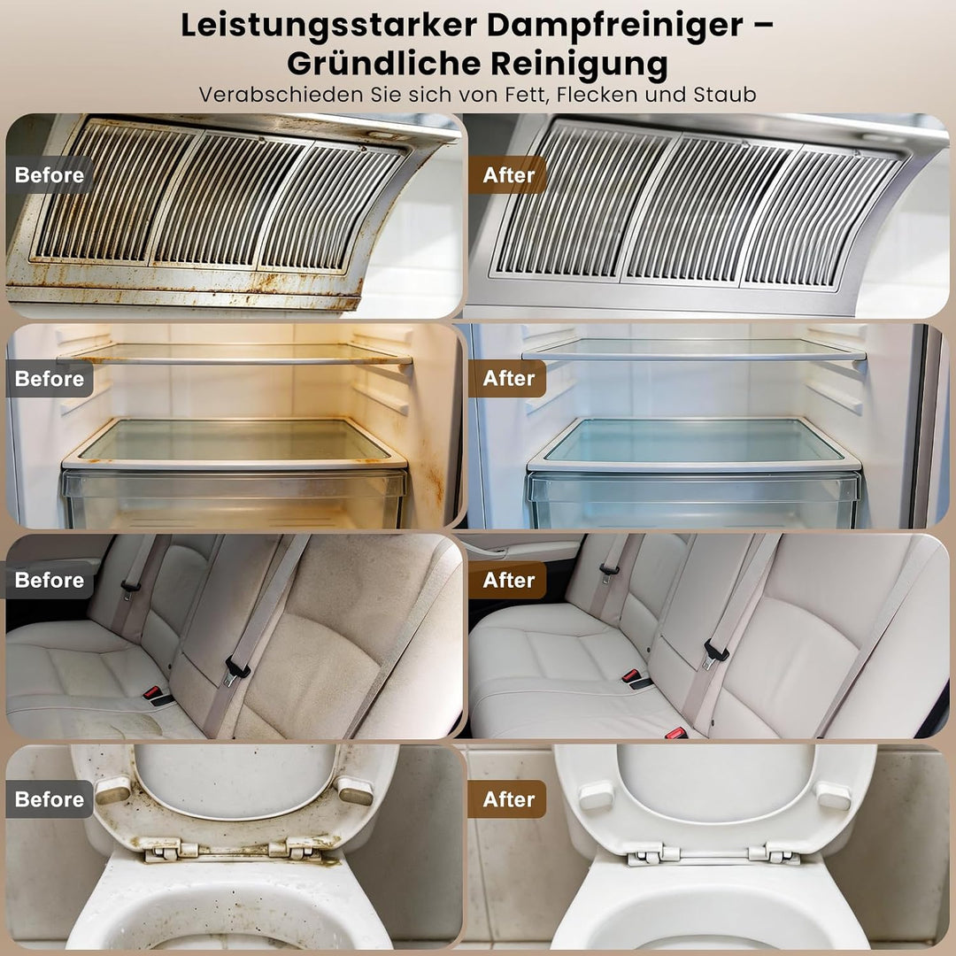 14 in 1 Dampfreiniger, 3 Stufig Einstellbarer Griff, Temperaturanzeige, 15 Sekunden Aufheizzeit, 1,8