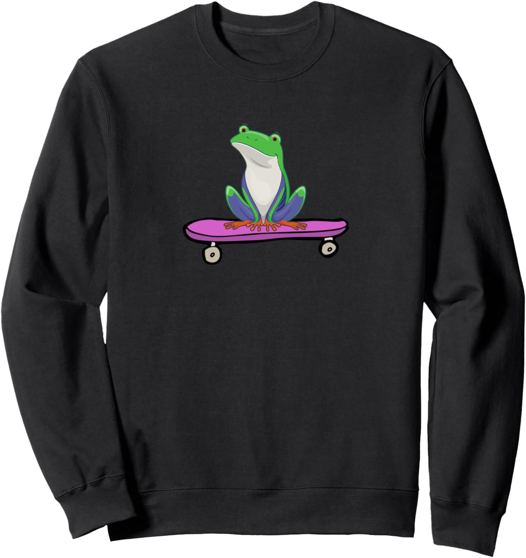 Niedlicher Frosch auf Skateboard Sweatshirt