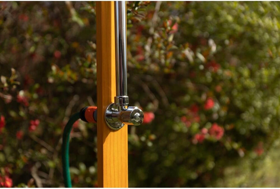 BURI Gartendusche aus geöltem Kiefernholz mit verzinktem Eisen 75x75x221cm Dusche Garten Aussendusch