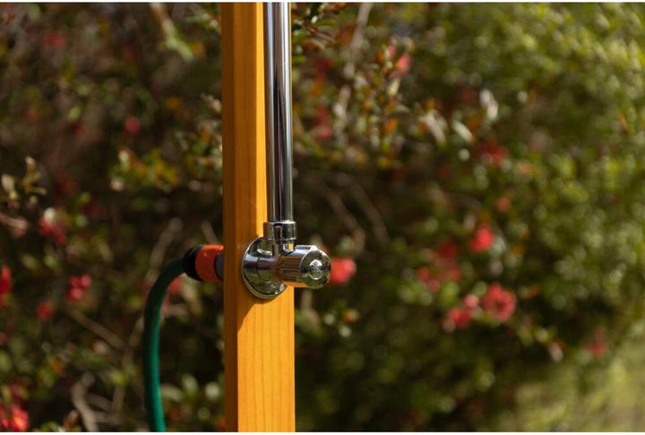 BURI Gartendusche aus geöltem Kiefernholz mit verzinktem Eisen 75x75x221cm Dusche Garten Aussendusch