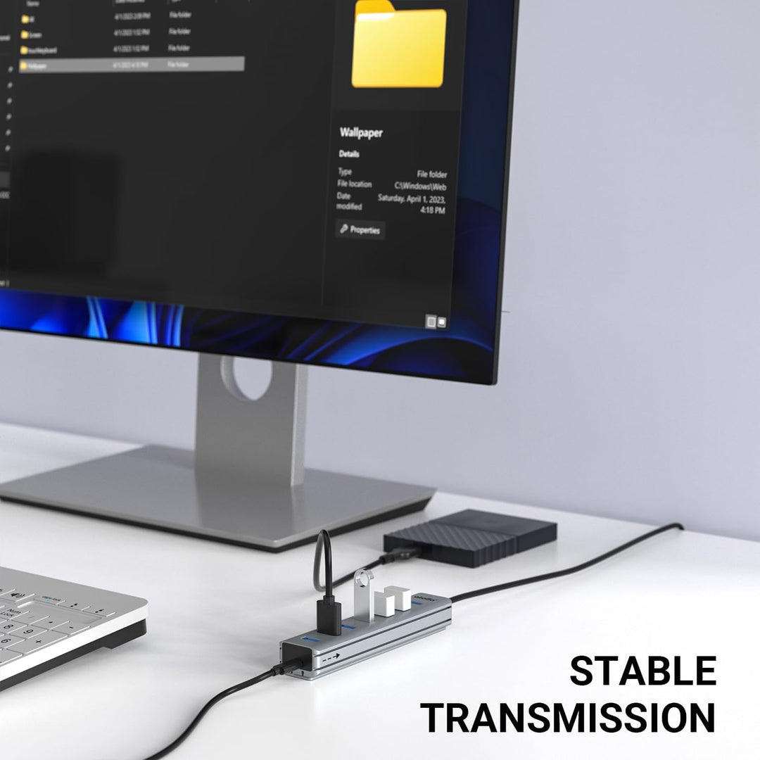 8-Port USB 3.0 Hub mit Aluminium Tischmontage Design, USB Verteiler Adapter mit 100cm Lange Kabel, 5