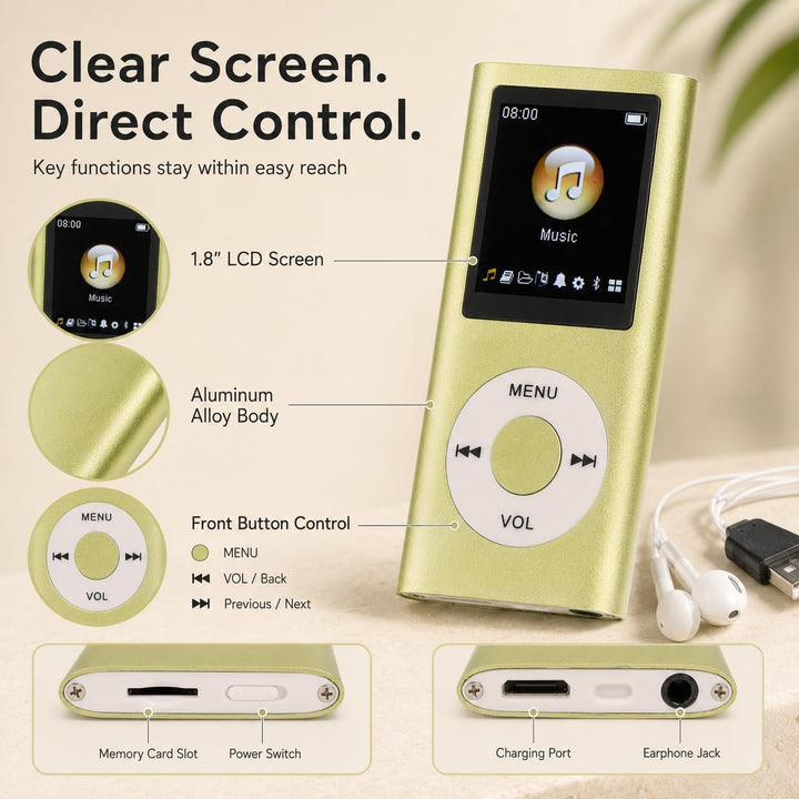MP3-Player, stilvoll, multifunktional, verlustfreie Klangqualität, schlanker 1,8-Zoll-LCD-Bildschirm