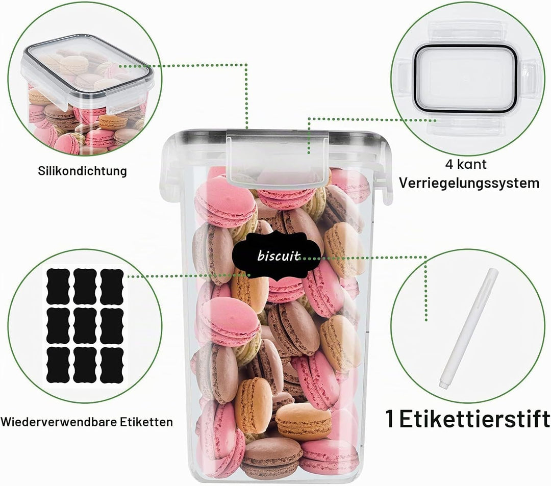 2L Grosse Vorratsdosen Satz mit 9 Müslidosen Aufbewahrungsbox Küche Luftdicht Behälter aus Plastik M
