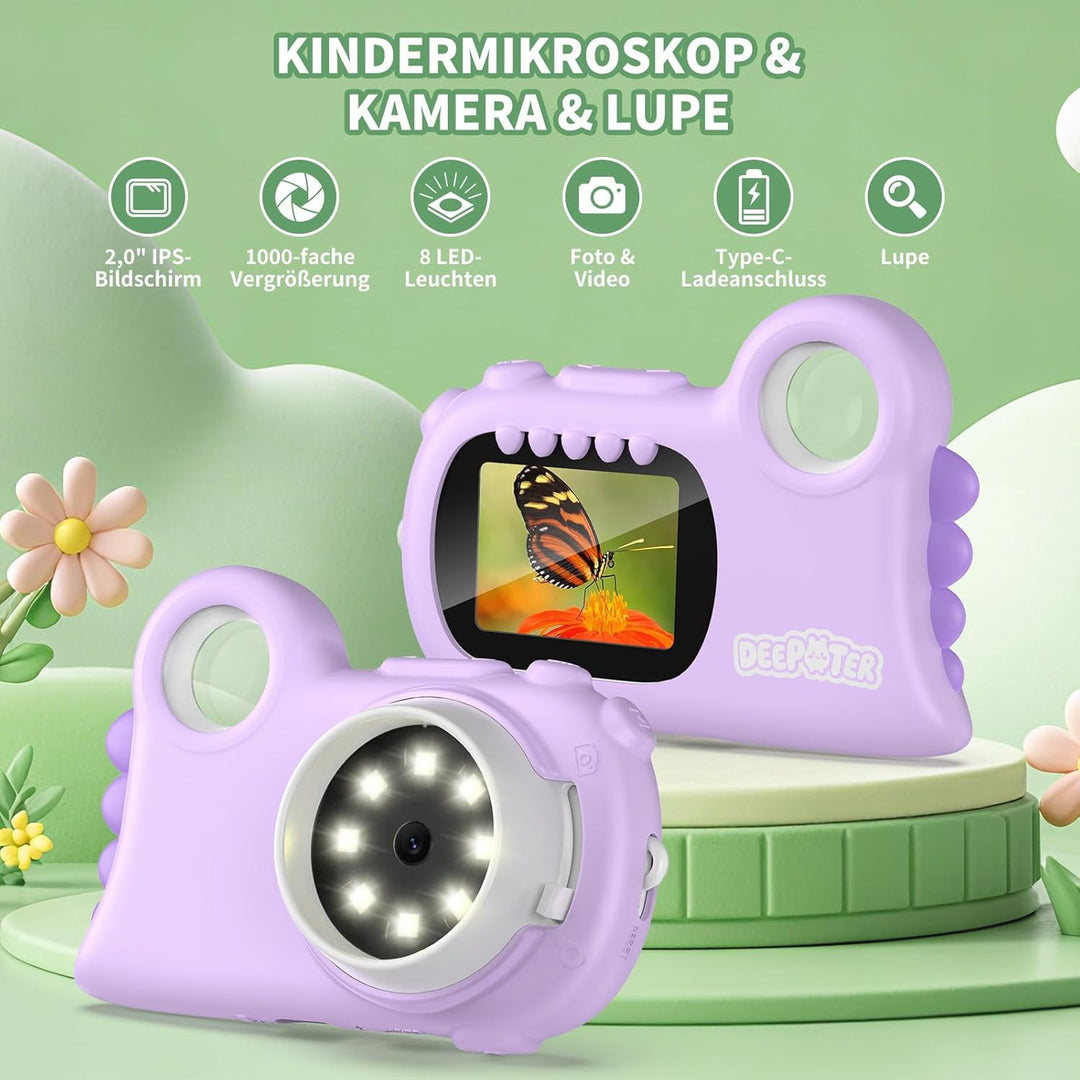 2 in 1 Mikroskop für Kinder, Deepoter 1000X Mikroskop Digital mit 2.0" IPS, Handy USB Mikroskop mit