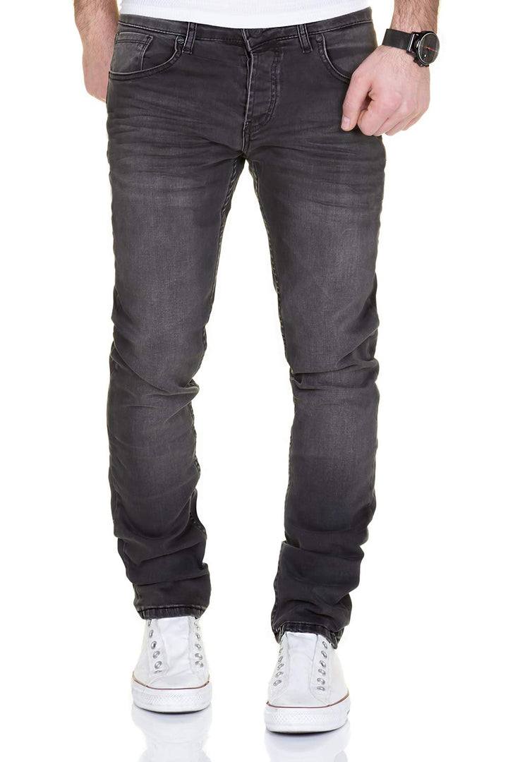 MERISH Jeans Herren Destroyed Hose Jeanshose Slim Fit Männer Denim 2081-1001 34W / 32L 1001 Anthrazi