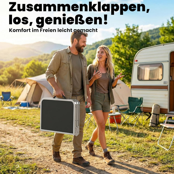 Outsunny Campingtisch Klapptisch mit Netzfach, 4 Höhenverstellungen, Tragegriff Gartentisch aus Alum