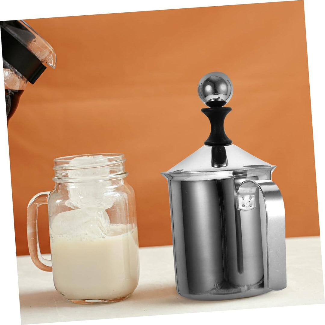 Toyvian 400 Ml Milchaufschäumer Edelstahl Doppelgitter Handpumpe Manuell Für Kaffee Cappuccino Vollm