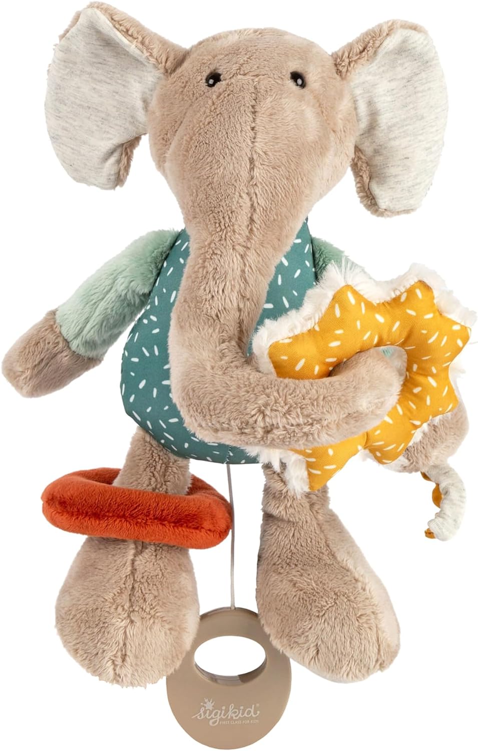 sigikid 43164 Babyaktivspielzeug Stofftier Elefant, Mint/grau, Mint/Grau