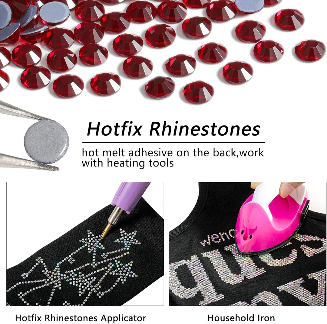 Beadsland 288 Stück Dunkles Rot Hotfix Strasssteine, Hitzefix Strasssteine zum Basteln, Hotfix Krist