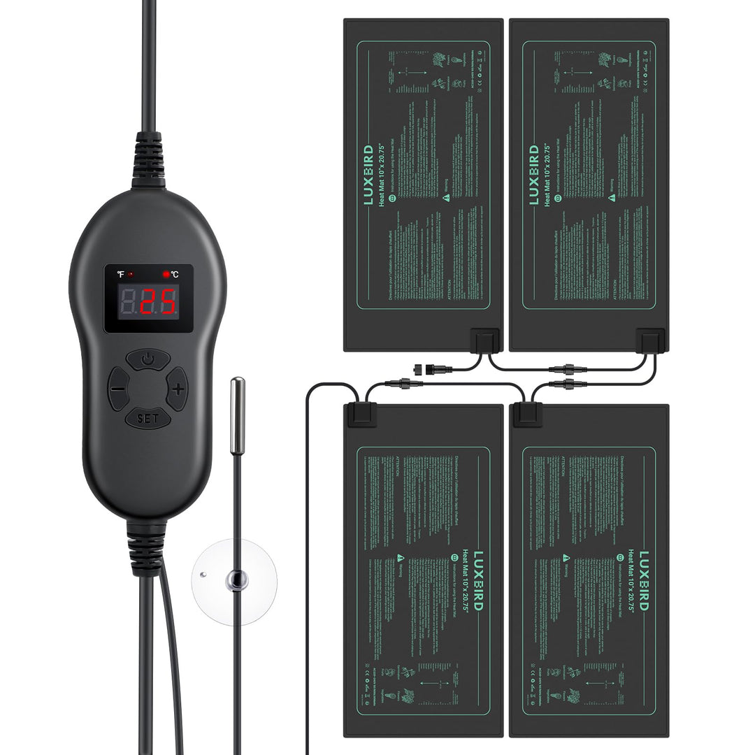 Luxbird Heizmatte Pflanzen mit Thermostat und Timer 30W, 4 Heizmatten mit 1 Controller, 52 x25 cm, I