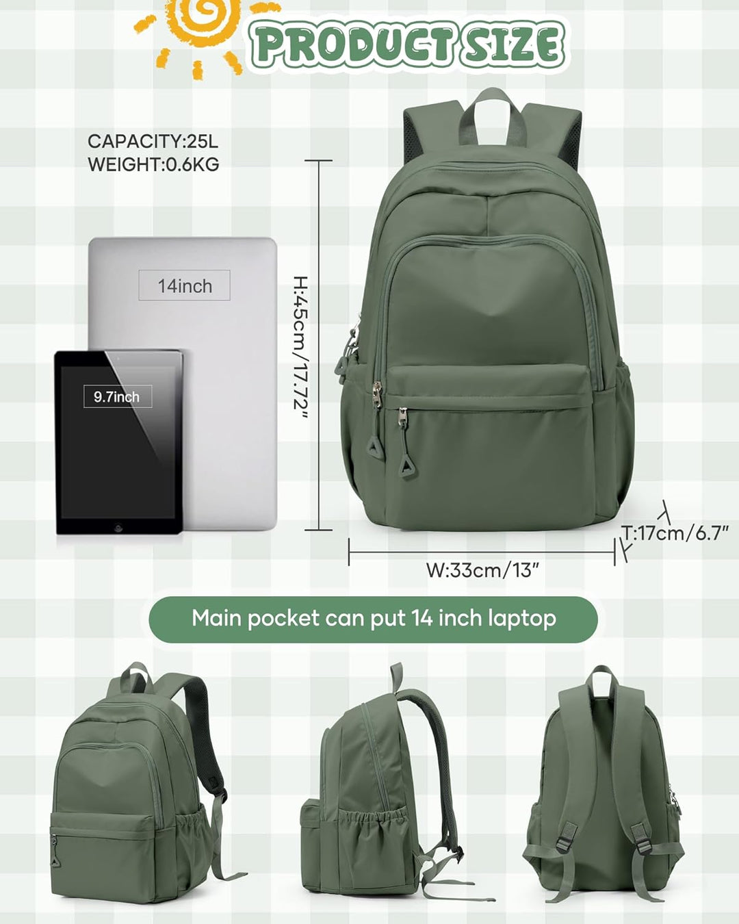 winspansy Schulrucksack Teenager Mädchen Jungen Schultasche Leichter Rucksack Schule Herren Damen Ae