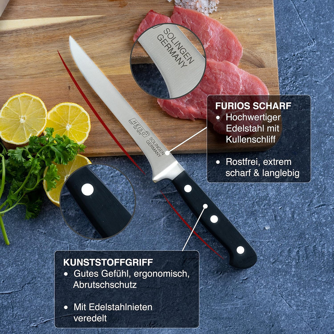 HEISO - Ausbeinmesser - PREMIUM SERIE - rostfreie 15cm Klinge - Metzgermesser "Made in Solingen" - F