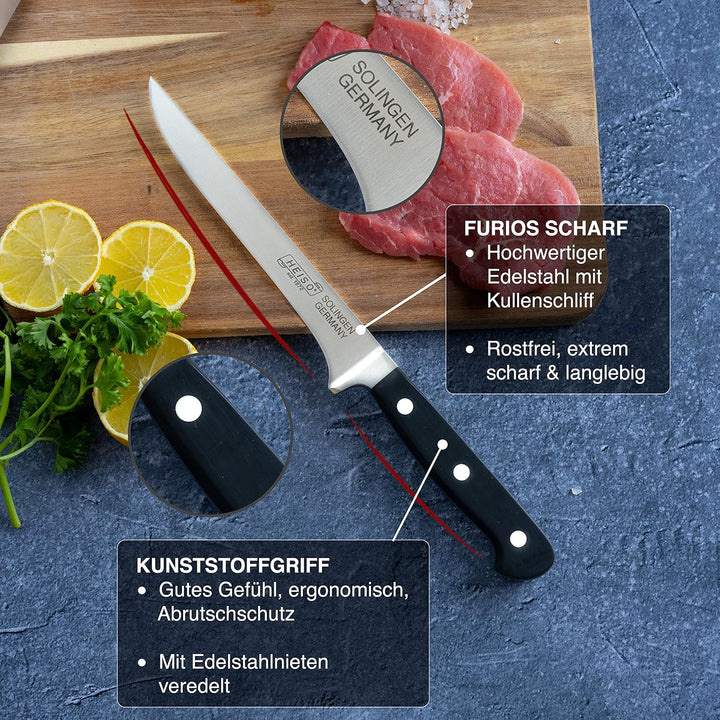 HEISO - Ausbeinmesser - PREMIUM SERIE - rostfreie 15cm Klinge - Metzgermesser "Made in Solingen" - F