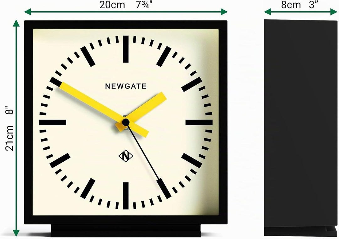 NEWGATE® Amp Schreibtisch Uhr | Quadratische bahnhofsuhr Design | Schwarzes gehäuse mit gelben zeige