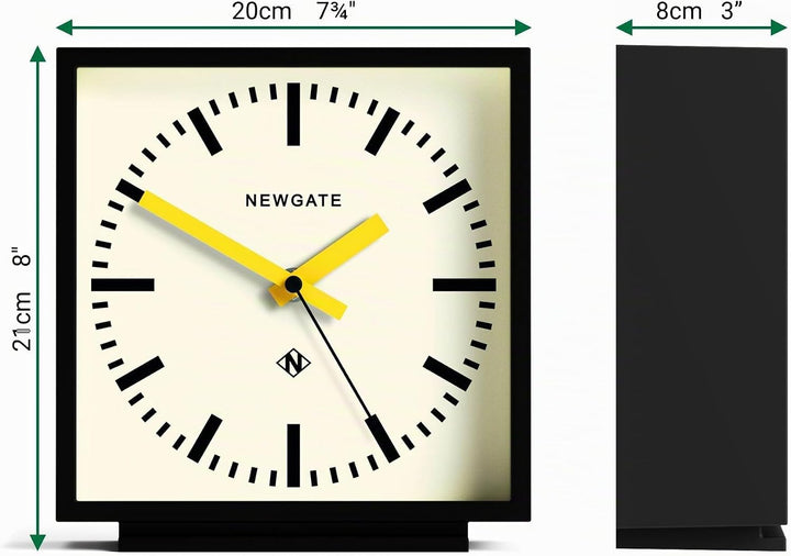 NEWGATE® Amp Schreibtisch Uhr | Quadratische bahnhofsuhr Design | Schwarzes gehäuse mit gelben zeige