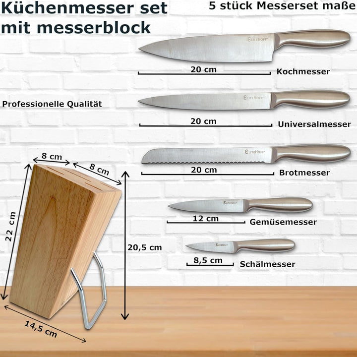 EliteHoff Küchenmesser Set mit Messerblock | Messerset 5 teilig mit Block - Profi Messer für Köche -