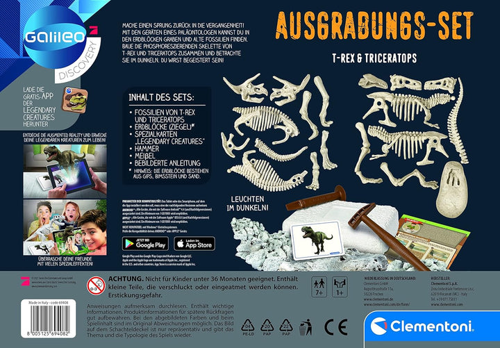 Clementoni 69408 Galileo Discovery Ausgrabungs Set T Rex und Triceratops, Spielzeug für Kinder ab 7