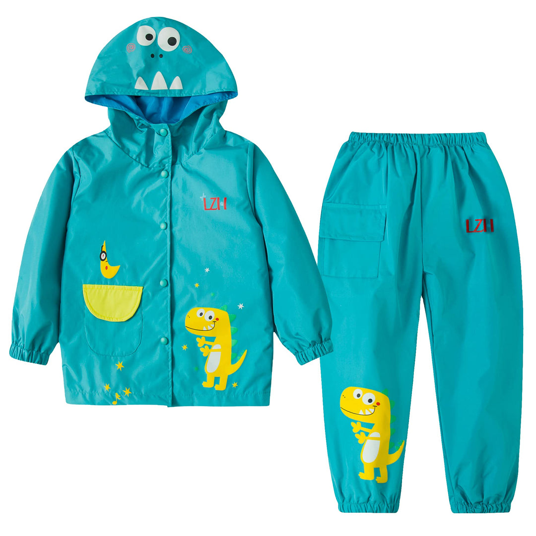 LZH garçons filles imperméable, veste à capuche imperméable manteau pantalon costume 2 pièces ensemb