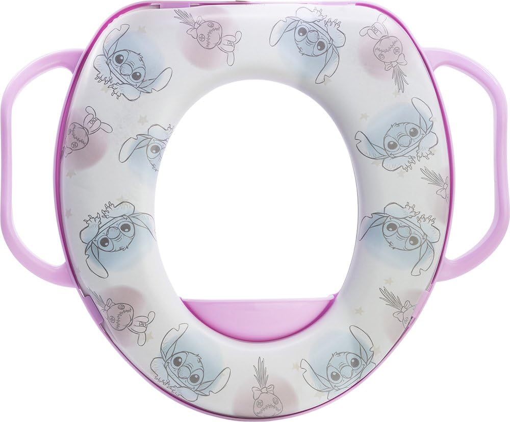 Tataway Soft Kindertoilette mit Griffen — Toilettenverkleinerer mit Disney-Stitch-Grafik — rutschfes