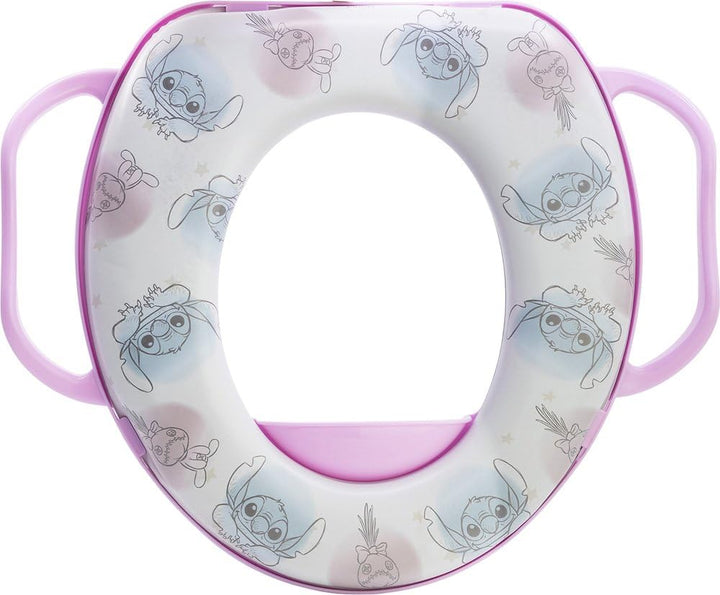 Tataway Soft Kindertoilette mit Griffen — Toilettenverkleinerer mit Disney-Stitch-Grafik — rutschfes