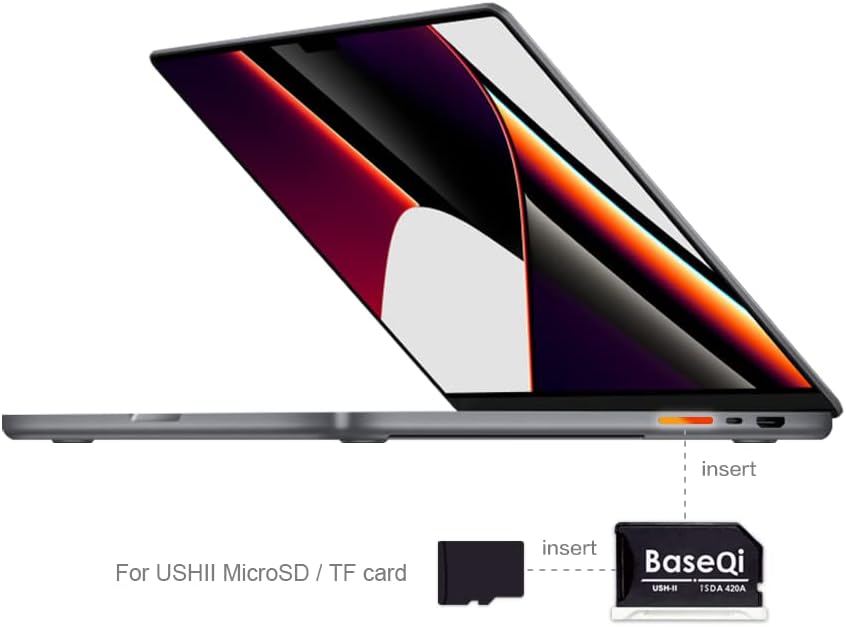 BASEQI UHS-II Aluminium microSD Adapter für 2021 M1 MacBook Pro 14 & 16 Zoll (35,6 & 40,6 cm) (Silbe