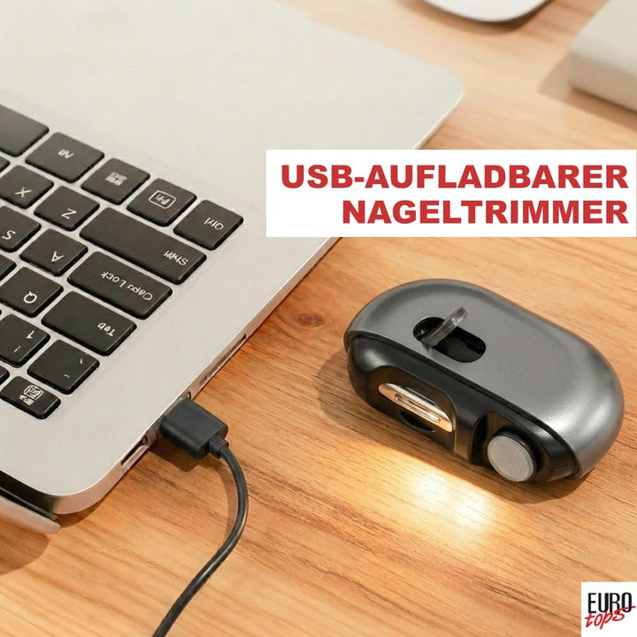 EUROtops Nageltrimmer mit LED, Feile und Polierfunktion, Akku, USB, Grau