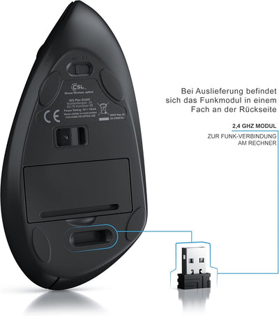 CSL - optische Wireless kabellos Funk Maus - vertikale Ausführung - ergonomisches Design - Vorbeugun