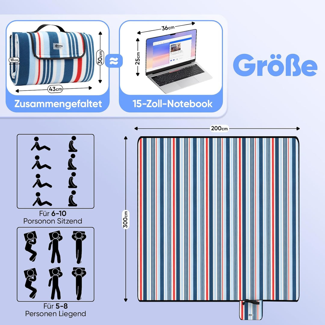 Sekey Picknickdecke Wasserdicht 200x300cm, Sandfeste Strandmatte, PEVA-Wasserdichter Untergrund, Str