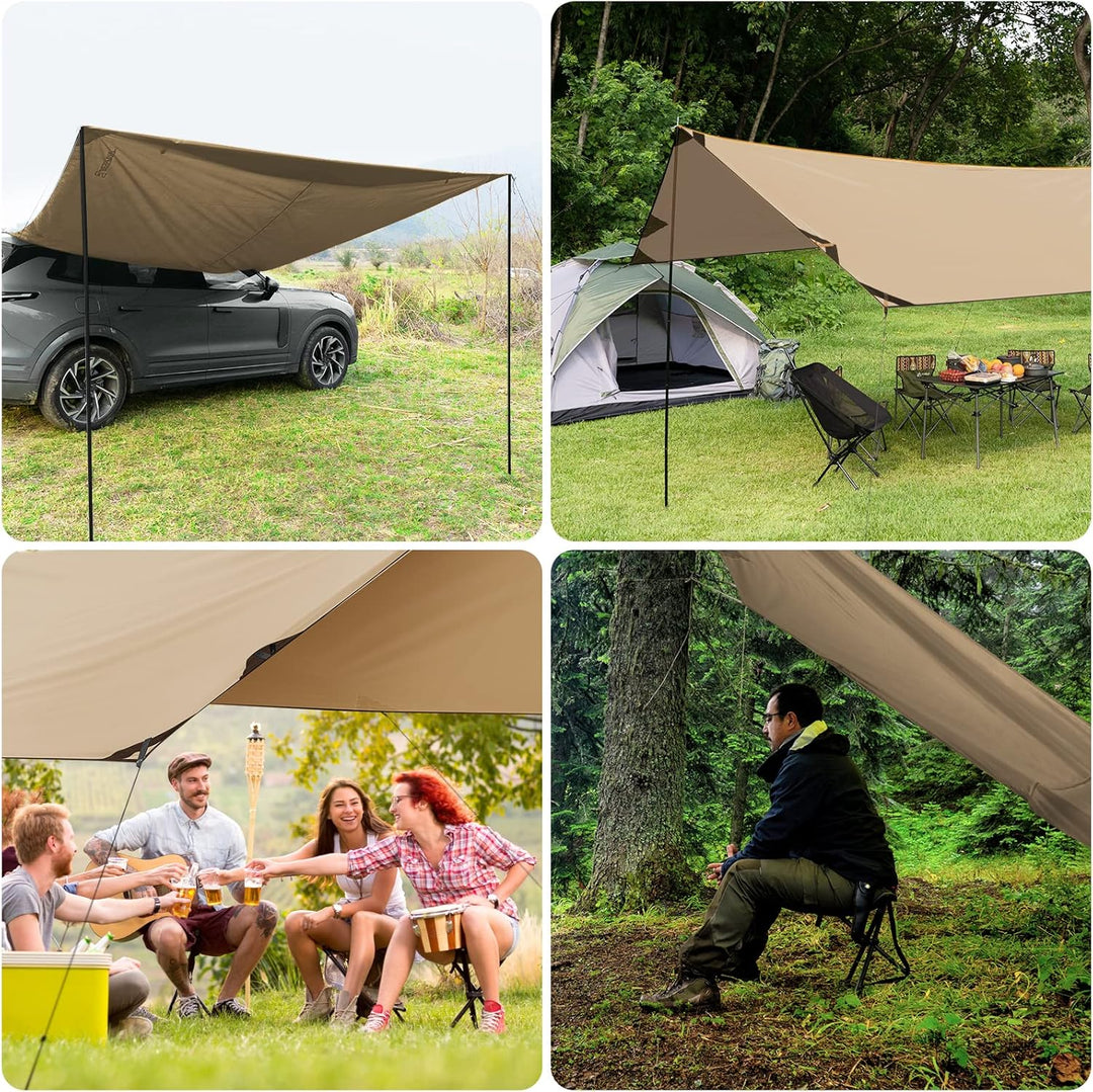 Bessport Tarp, Zeltplane Wasserdicht, 3x4.6m Mit Stützstange, Erdnägeln und Nylonschnur, Ultraleicht