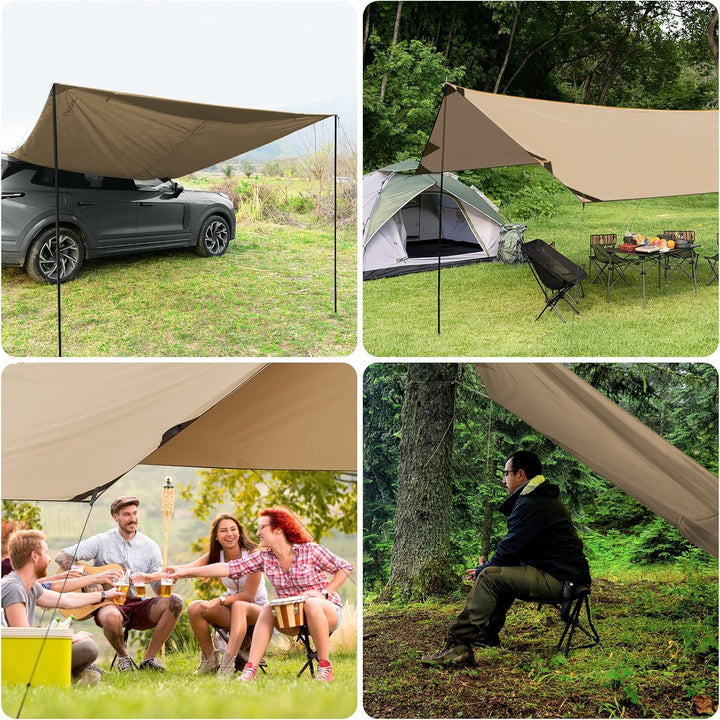 Bessport Tarp, Zeltplane Wasserdicht, 3x4.6m Mit Stützstange, Erdnägeln und Nylonschnur, Ultraleicht