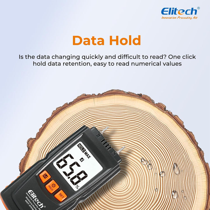 Elitech Holzfeuchtemessgerät Digital, 4 Holzarten, ±2% Genauigkeit, 9,8 mm Sonden, Feuchtigkeitsmess