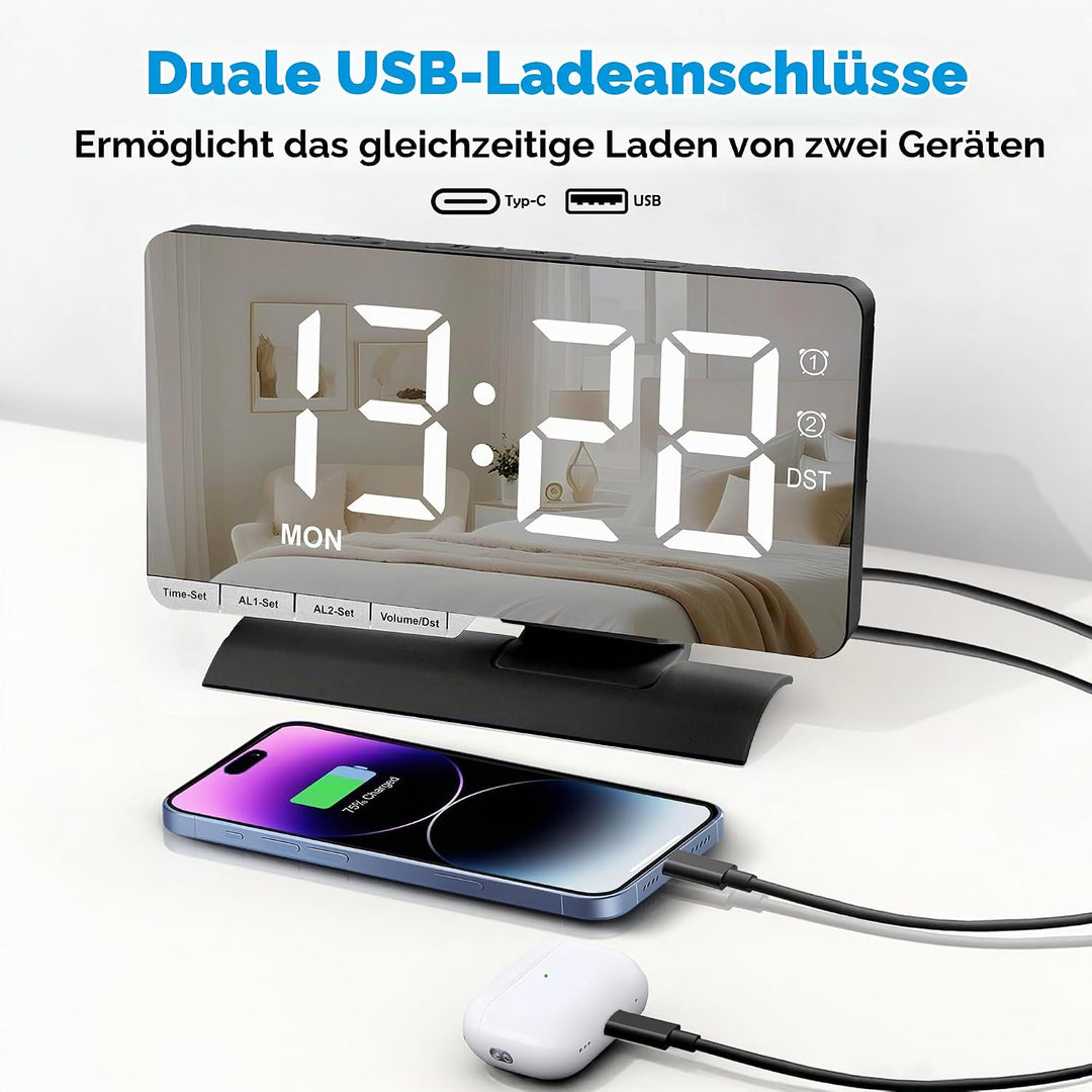 Sukeen Wecker Digital, LED Digital Uhr, 7,3" Tischuhr mit Schlummerfunktion, Zwei Weckzeiten, Wochen