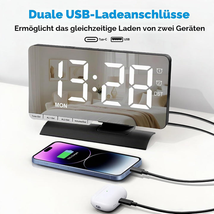 Sukeen Wecker Digital, LED Digital Uhr, 7,3" Tischuhr mit Schlummerfunktion, Zwei Weckzeiten, Wochen