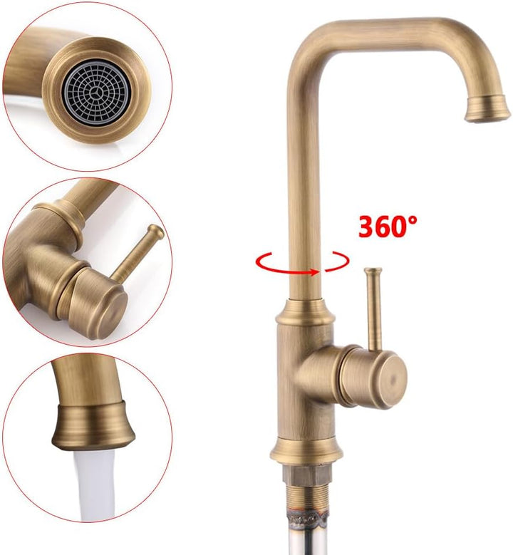 Vintage-Bronze-Wasserhahn, antiker Messing-Waschbeckenhahn, Waschbeckenarmatur, 360° schwenkbarer Ei